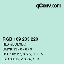 Color code: RGB 189 233 220 | qconv.com
