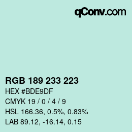 カラーコード: RGB 189 233 223 | qconv.com