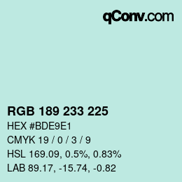 カラーコード: RGB 189 233 225 | qconv.com