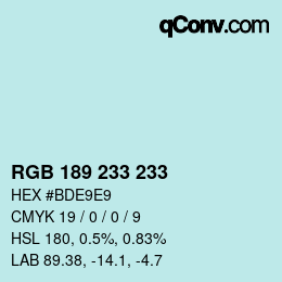 Color code: RGB 189 233 233 | qconv.com