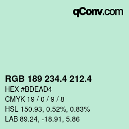 カラーコード: RGB 189 234.4 212.4 | qconv.com