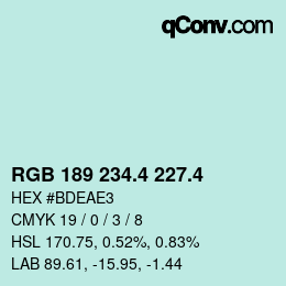 カラーコード: RGB 189 234.4 227.4 | qconv.com