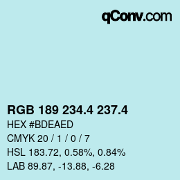 カラーコード: RGB 189 234.4 237.4 | qconv.com