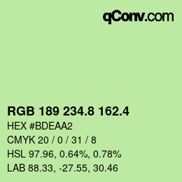 カラーコード: RGB 189 234.8 162.4 | qconv.com