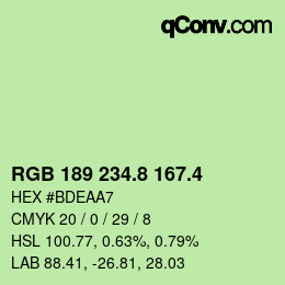 カラーコード: RGB 189 234.8 167.4 | qconv.com