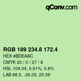 カラーコード: RGB 189 234.8 172.4 | qconv.com