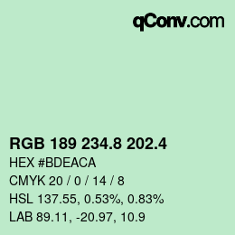カラーコード: RGB 189 234.8 202.4 | qconv.com