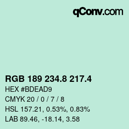 カラーコード: RGB 189 234.8 217.4 | qconv.com