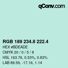 カラーコード: RGB 189 234.8 222.4 | qconv.com