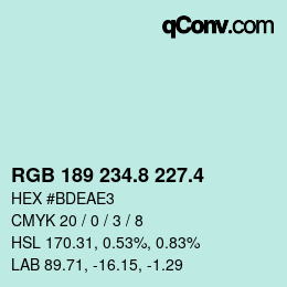 カラーコード: RGB 189 234.8 227.4 | qconv.com