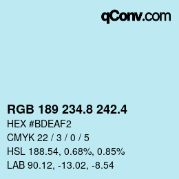 カラーコード: RGB 189 234.8 242.4 | qconv.com