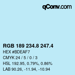 カラーコード: RGB 189 234.8 247.4 | qconv.com