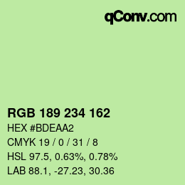 Color code: RGB 189 234 162 | qconv.com
