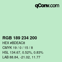 Color code: RGB 189 234 200 | qconv.com