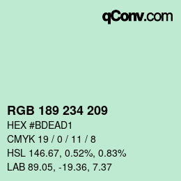 Color code: RGB 189 234 209 | qconv.com