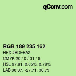 Color code: RGB 189 235 162 | qconv.com