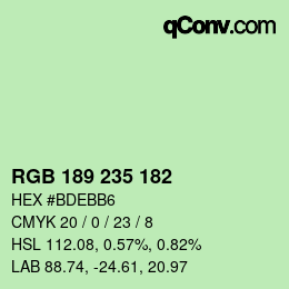 Color code: RGB 189 235 182 | qconv.com