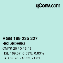 Color code: RGB 189 235 227 | qconv.com