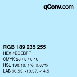 Color code: RGB 189 235 255 | qconv.com