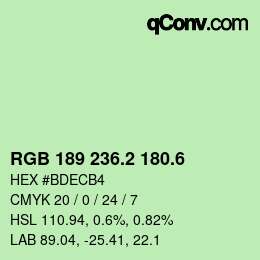 カラーコード: RGB 189 236.2 180.6 | qconv.com