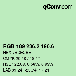 カラーコード: RGB 189 236.2 190.6 | qconv.com