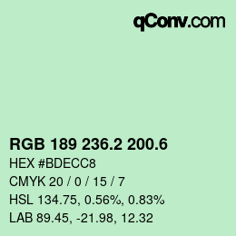 カラーコード: RGB 189 236.2 200.6 | qconv.com