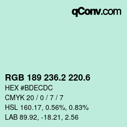 カラーコード: RGB 189 236.2 220.6 | qconv.com
