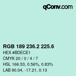 カラーコード: RGB 189 236.2 225.6 | qconv.com