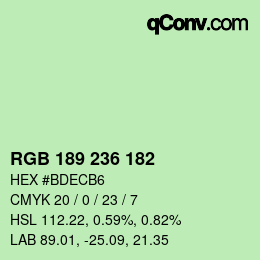 Farbcode: RGBA 189 236 182 1 | qconv.com