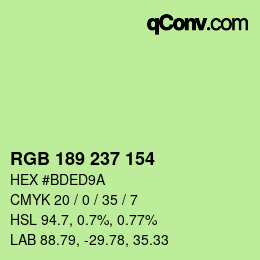 Color code: RGB 189 237 154 | qconv.com