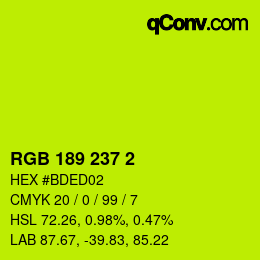 カラーコード: RGB 189 237 2 | qconv.com