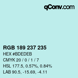 カラーコード: RGB 189 237 235 | qconv.com