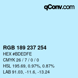 Color code: RGB 189 237 254 | qconv.com