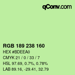 Color code: RGB 189 238 160 | qconv.com