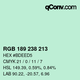 カラーコード: RGB 189 238 213 | qconv.com