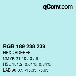 カラーコード: RGB 189 238 239 | qconv.com