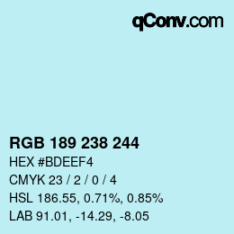 Color code: RGB 189 238 244 | qconv.com