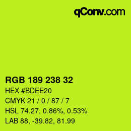 Color code: RGB 189 238 32 | qconv.com
