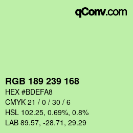 カラーコード: RGB 189 239 168 | qconv.com