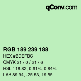 Color code: RGB 189 239 188 | qconv.com
