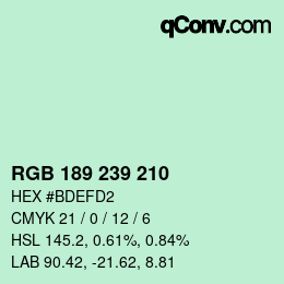 Color code: RGB 189 239 210 | qconv.com