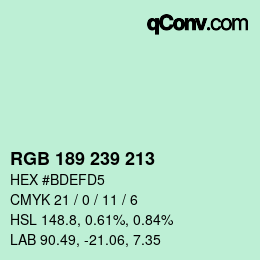 Color code: RGB 189 239 213 | qconv.com