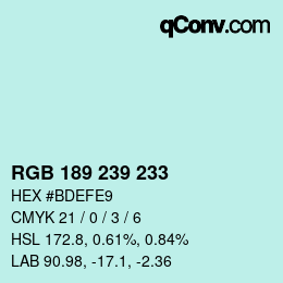 Color code: RGB 189 239 233 | qconv.com