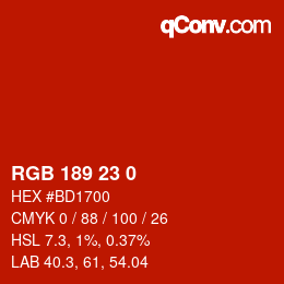 カラーコード: RGB 189 23 0 | qconv.com