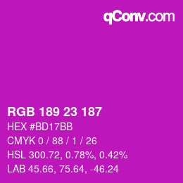 Color code: RGB 189 23 187 | qconv.com