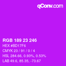 Color code: RGB 189 23 246 | qconv.com