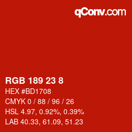 カラーコード: RGB 189 23 8 | qconv.com