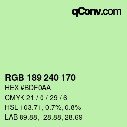 Color code: RGB 189 240 170 | qconv.com
