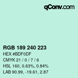 Color code: RGB 189 240 223 | qconv.com