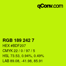 Color code: RGB 189 242 7 | qconv.com